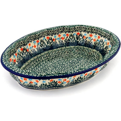 Polish Pottery Platter 14" Dancing Tulips