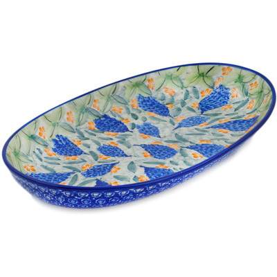 Polish Pottery Platter 14&quot; Elisas Bluebonnets UNIKAT