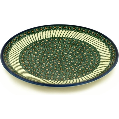 Polish Pottery Platter 14&quot; Emerald Peacock