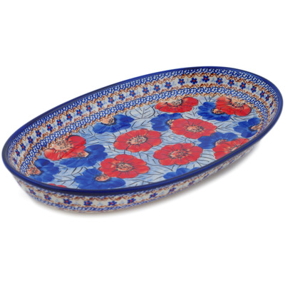 Polish Pottery Platter 14&quot; Floral Gem UNIKAT