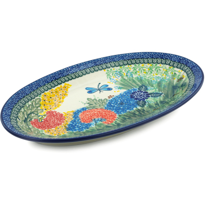 Polish Pottery Platter 14&quot; Garden Delight UNIKAT