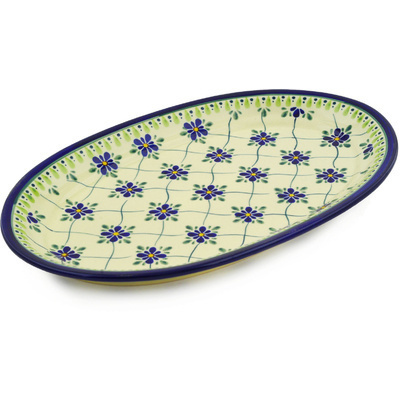 Polish Pottery Platter 14" Gingham Trellis