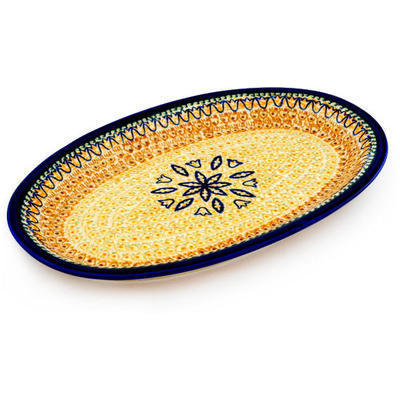 Polish Pottery Platter 14&quot; Golden Tulip UNIKAT