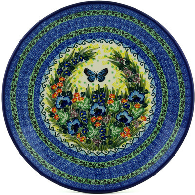 Polish Pottery Platter 14&quot; Hidden Butterfly Meadow UNIKAT