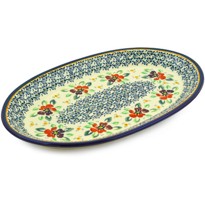 Polish Pottery Platter 14&quot; Nightingale Flower