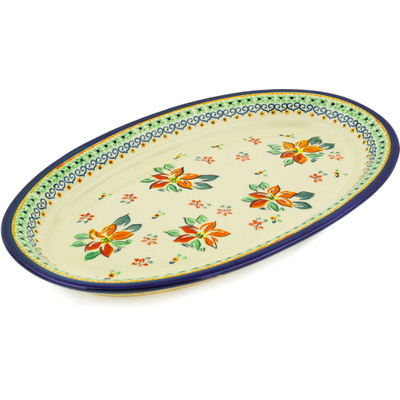 Polish Pottery Platter 14" Orange Clematis