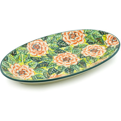 Polish Pottery Platter 14&quot; Orange Peonies UNIKAT