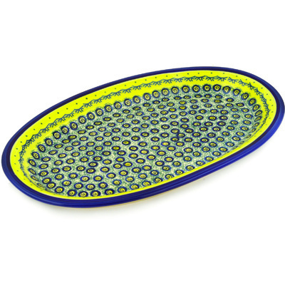 Polish Pottery Platter 14" Peacock Bumble Bee
