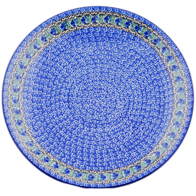 Polish Pottery Platter 14&quot; Peacock Feather