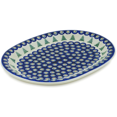 Polish Pottery Platter 14&quot; Peacock Pines