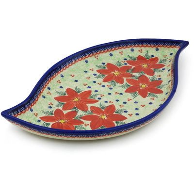 Polish Pottery Platter 14&quot; Poinsettia UNIKAT