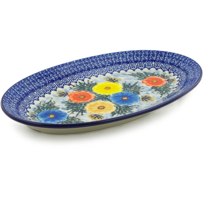 Polish Pottery Platter 14&quot; Primary Petunias UNIKAT