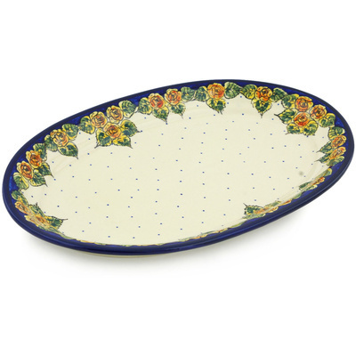 Polish Pottery Platter 14&quot; Red Cabbage Roses