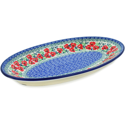 Polish Pottery Platter 14&quot; Red Pansy