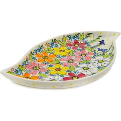 Polish Pottery Platter 14&quot; Retro Garden UNIKAT