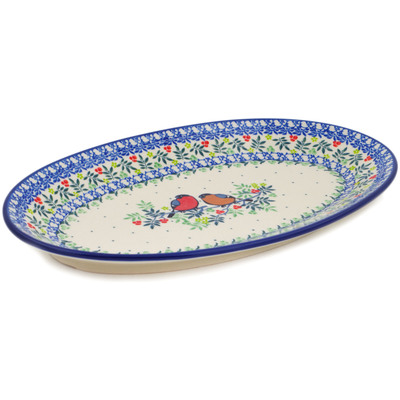 Polish Pottery Platter 14&quot; Robin &amp; Wren UNIKAT