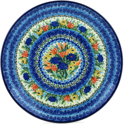 Polish Pottery Platter 14&quot; Splendid Blue Bell UNIKAT