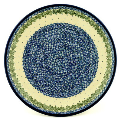 Polish Pottery Platter 14&quot; Swirling Polka Dot
