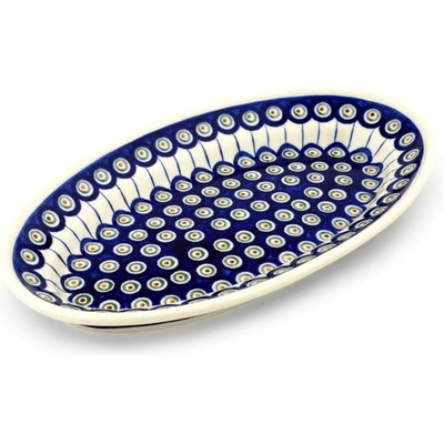 Polish Pottery Platter 14&quot; Traditional Peacock
