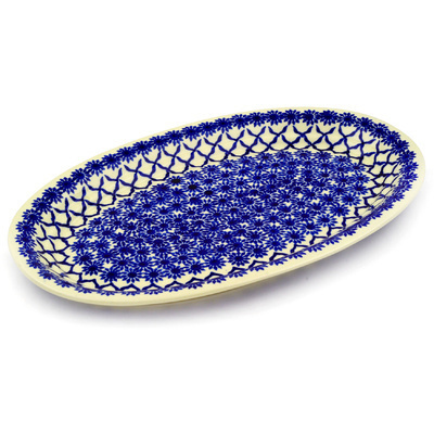 Polish Pottery Platter 14&quot; Woven Blue Astrids