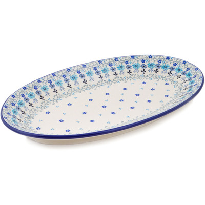 Polish Pottery Platter 15&quot; Baby Blue Garden