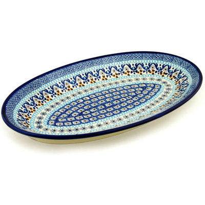 Polish Pottery Platter 15&quot; Blue Ice