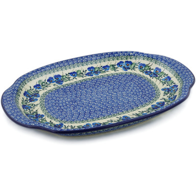 Polish Pottery Platter 15&quot; Blue Pansy