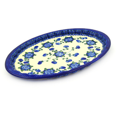 Polish Pottery Platter 15&quot; Blue Poppies