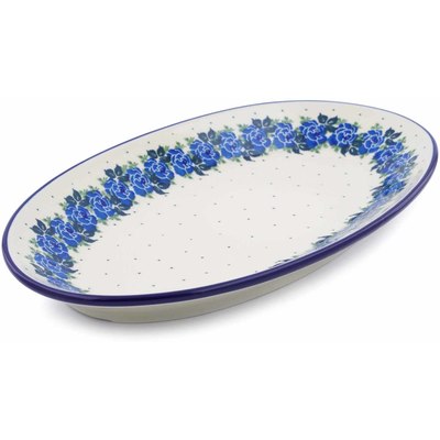 Polish Pottery Platter 15&quot; Blue Rose