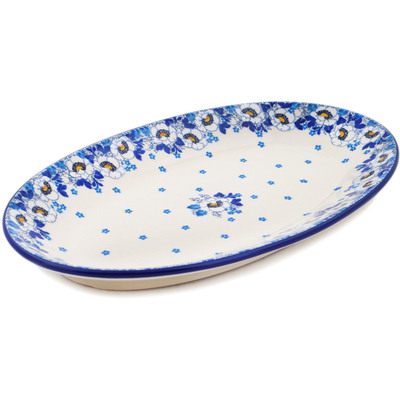 Polish Pottery Platter 15&quot; Blue Spring
