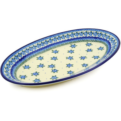 Polish Pottery Platter 15&quot; Bluebuds