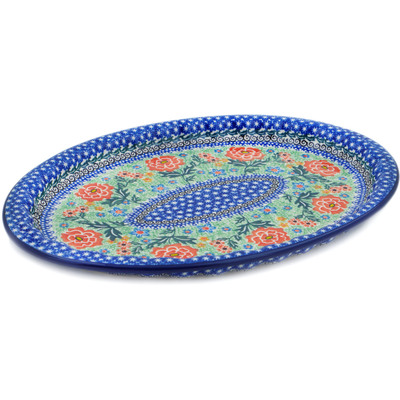 Polish Pottery Platter 15&quot; Bold Carnation UNIKAT