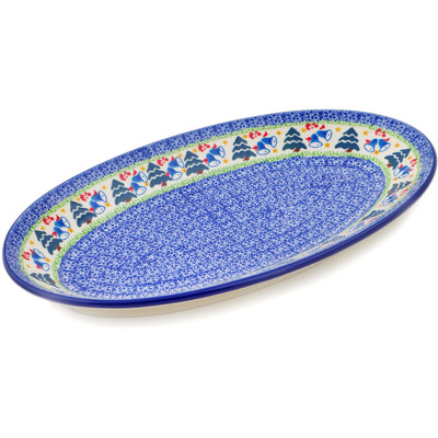 Polish Pottery Platter 15&quot; Christmas Bells Ring