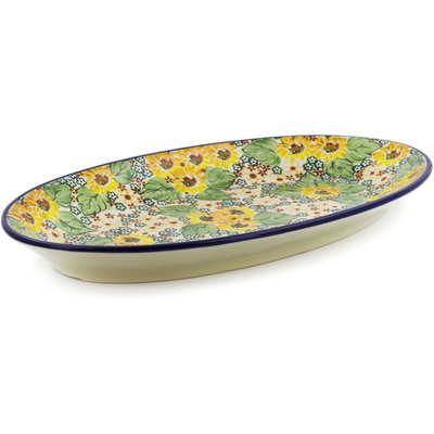 Polish Pottery Platter 15&quot; Country Sunflower UNIKAT