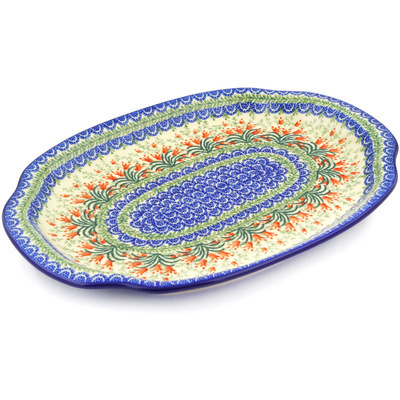 Polish Pottery Platter 15&quot; Crimson Bells