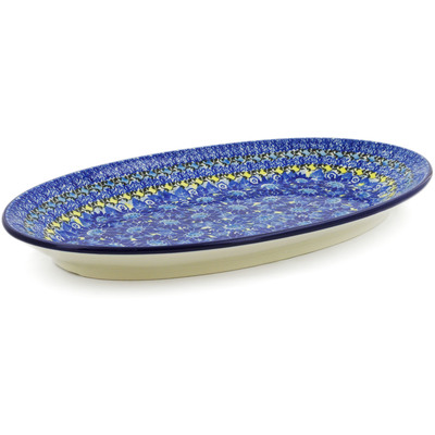 Polish Pottery Platter 15&quot; Deep Blue UNIKAT