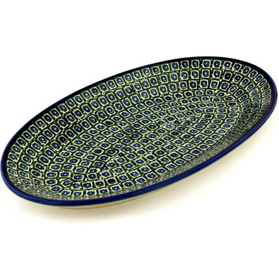 Polish Pottery Platter 15&quot; Emerald Tiles