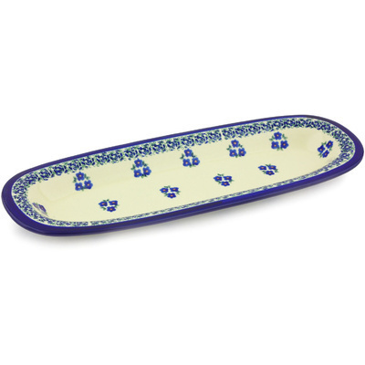 Polish Pottery Platter 15&quot; Forget Me Not Dots