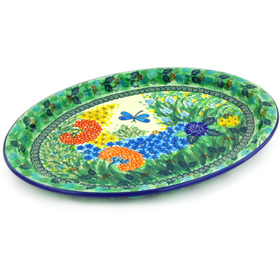 Polish Pottery Platter 15&quot; Garden Delight UNIKAT