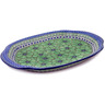 Polish Pottery Platter 15&quot; Green Pansies UNIKAT