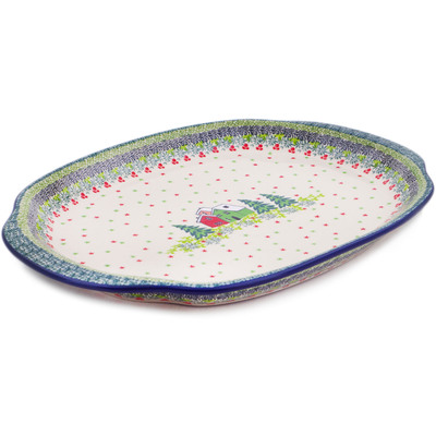 Polish Pottery Platter 15&quot; Green Village UNIKAT
