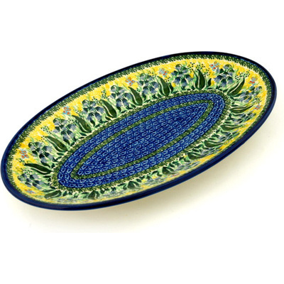 Polish Pottery Platter 15&quot; Lakeside Bluebells UNIKAT