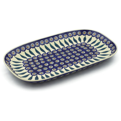 Polish Pottery Platter 15&quot; Peacock