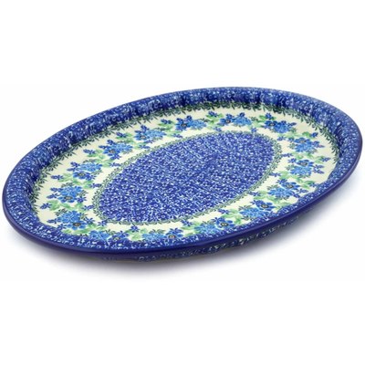Polish Pottery Platter 15&quot; Pretty In Blue