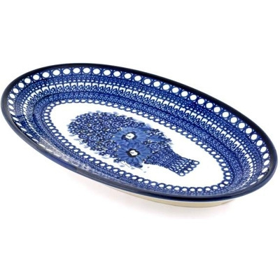 Polish Pottery Platter 15&quot; Sapphire Daisy Vase UNIKAT