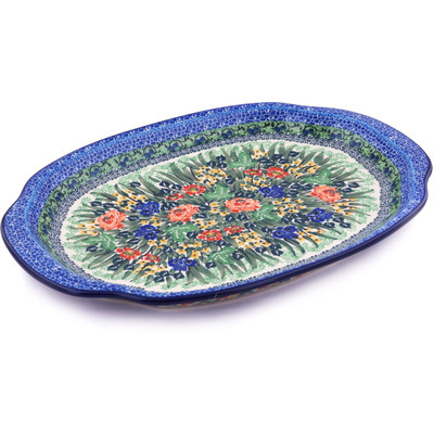 Polish Pottery Platter 15&quot; Splendid Meadow UNIKAT