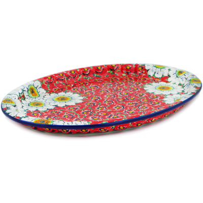 Polish Pottery Platter 15&quot; Sweet Red Petals UNIKAT