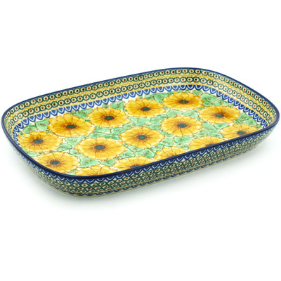 Polish Pottery Platter 16&quot; August Sunflowers UNIKAT