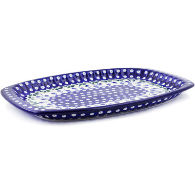 Polish Pottery Platter 16&quot; Bleeding Heart Peacock