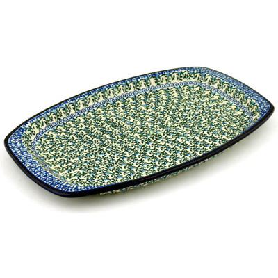 Polish Pottery Platter 16&quot; Blue Ivy